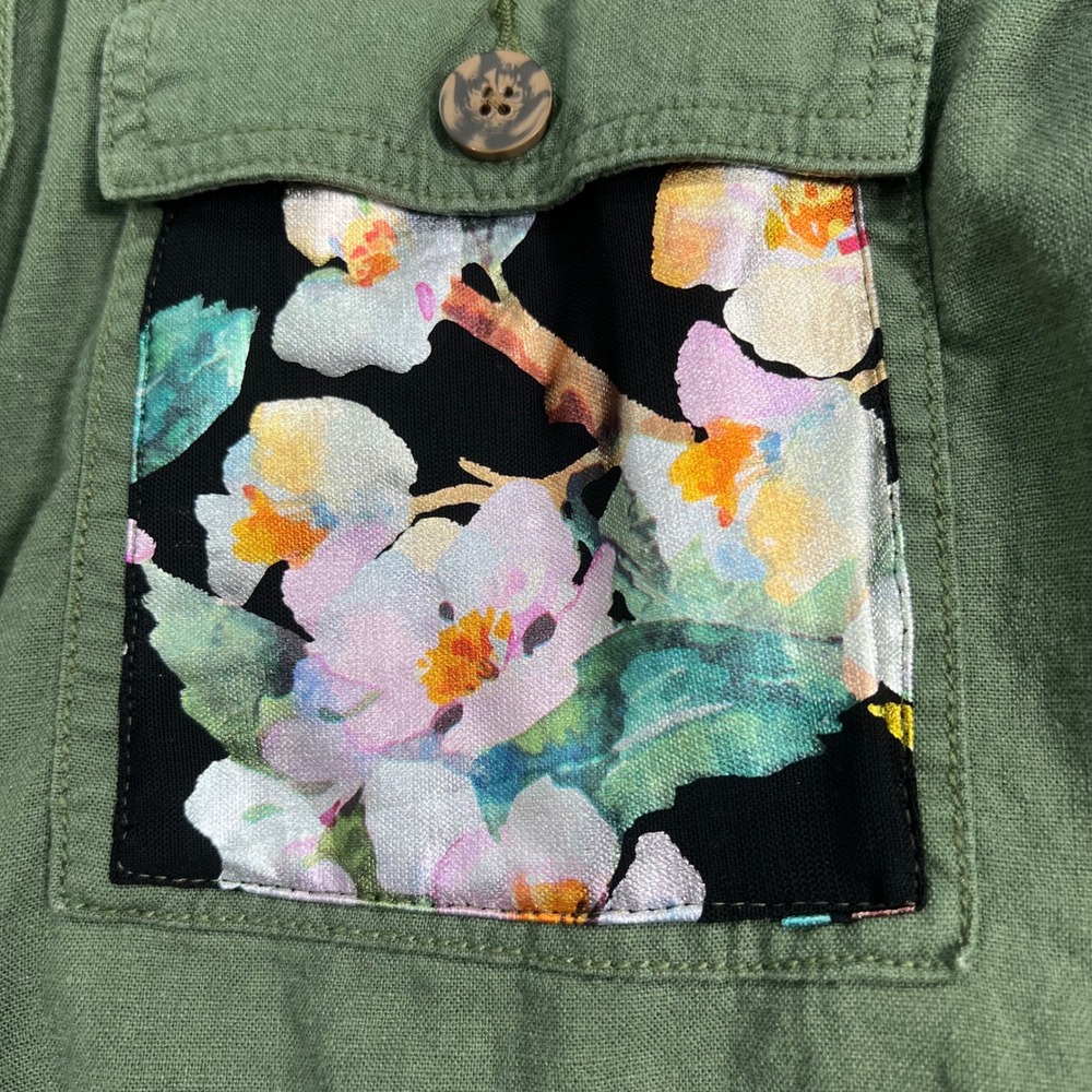 Handmade Floral Patchwork Shirt Botanical Earthy Green Sz M Unique Granola Artsy - Picture 7 of 13